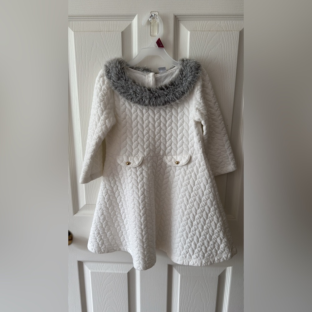 EUC Janie and Jack Faux Fur Trimmed Quilted Dress, Size 5